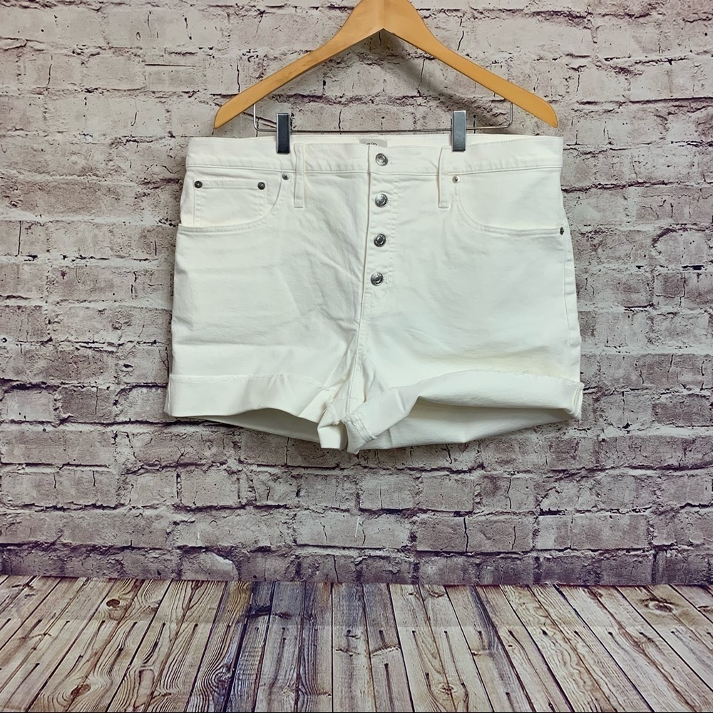 J. Crew White Button Fly High Rise Denim Shorts